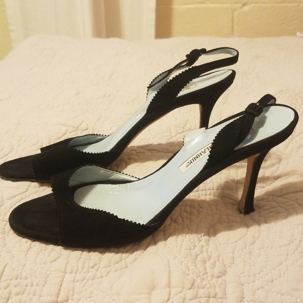 Manolo Blahnik Black Teal Strap Heels 36 1/2 6.5